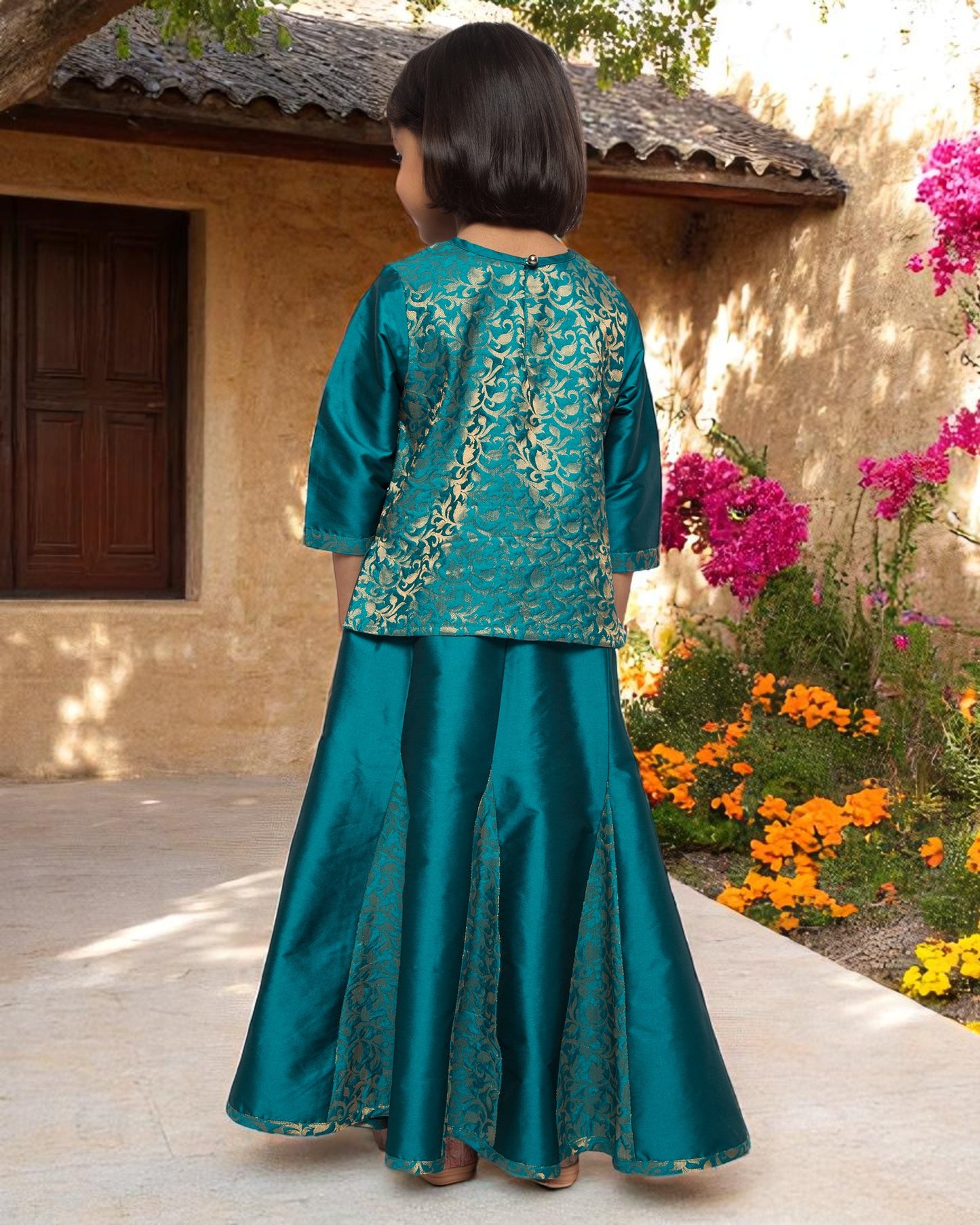 Regal Elegance: Brocade & Georgette 3-Piece Ensemble