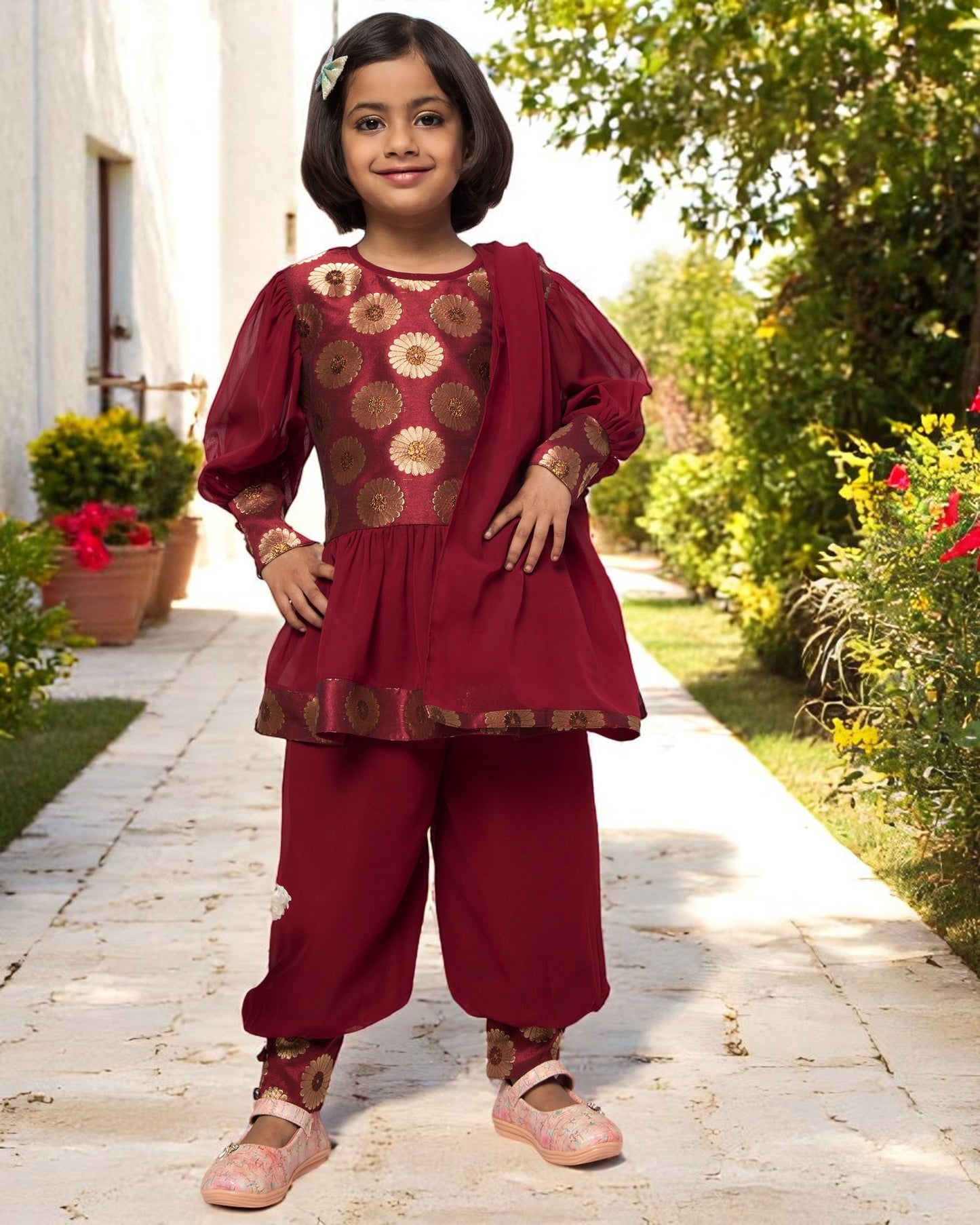 Contemporary Elegance: Brocade & Georgette 3-Piece Set