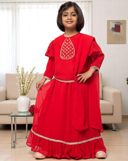 Ethereal Elegance: Handcrafted Poly Georgette Ensemble