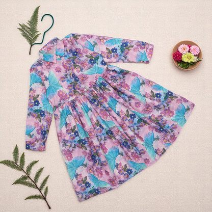 Girls' Frock with Shirt Collar in Cotton Blend Fabric