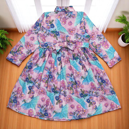 Girls' Frock with Shirt Collar in Cotton Blend Fabric