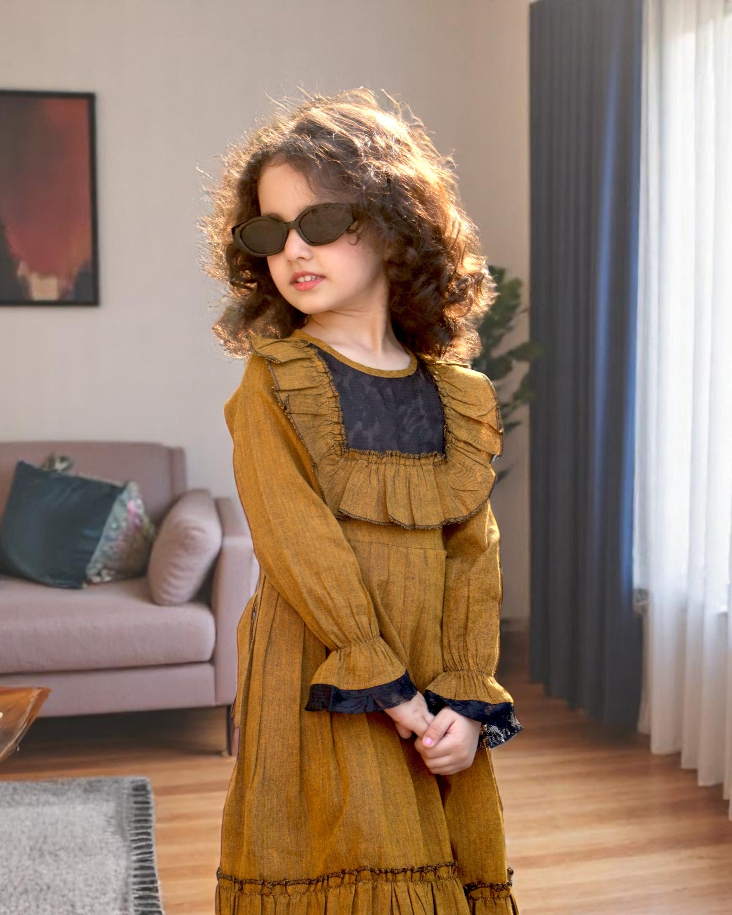 Elegant Designer Cotton Frock with Layered Hem & Bell Sleeves – Stylish and Comfortable
