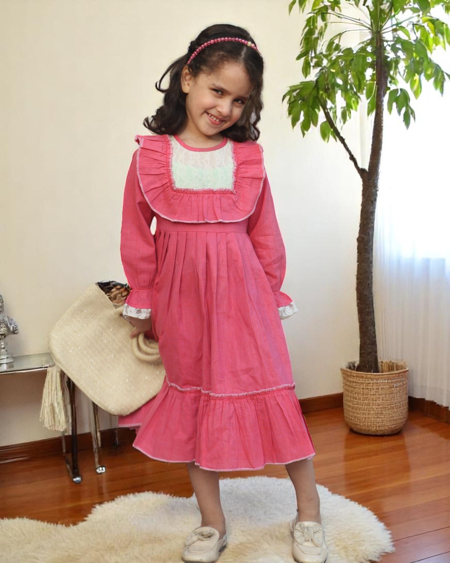 Elegant Designer Cotton Frock with Layered Hem & Bell Sleeves – Stylish and Comfortable