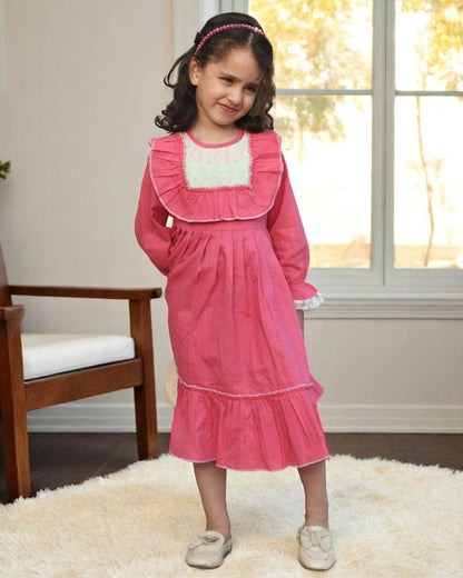 Elegant Designer Cotton Frock with Layered Hem & Bell Sleeves – Stylish and Comfortable