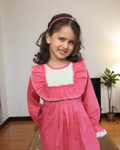 Elegant Designer Cotton Frock with Layered Hem & Bell Sleeves – Stylish and Comfortable