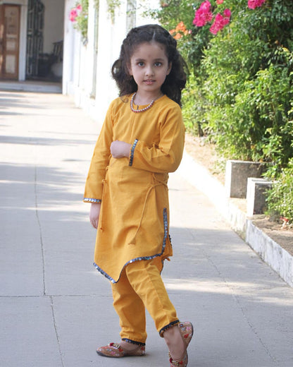 Pure Cotton Two-Piece Suit for Kids with Sequin Lace & Asymmetrical Hem