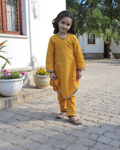 Pure Cotton Two-Piece Suit for Kids with Sequin Lace & Asymmetrical Hem