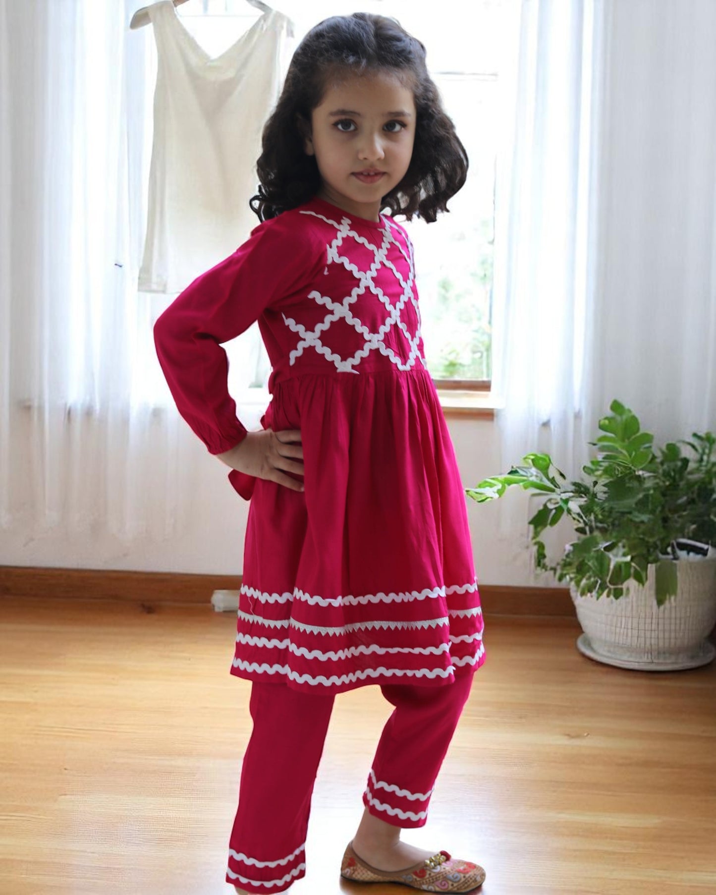Rayon Two-Piece Suit for Girls with Elegant Lace Work – Soft & Stylish
