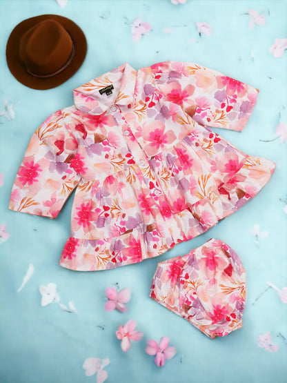 Stylish Two-Piece Set for Girls in Printed Cotton Blend Fabric