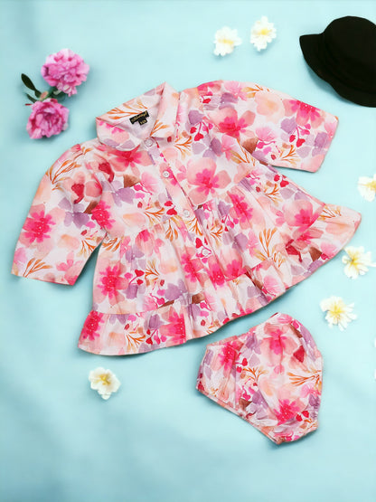 Stylish Two-Piece Set for Girls in Printed Cotton Blend Fabric