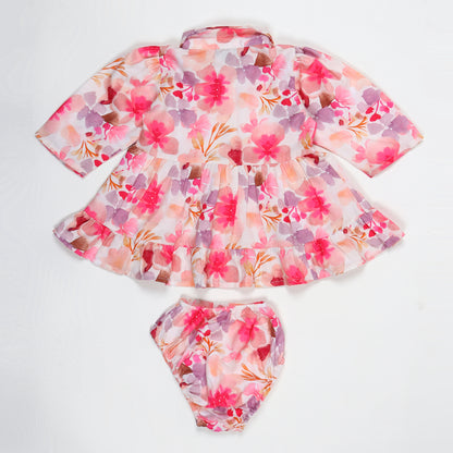 Stylish Two-Piece Set for Girls in Printed Cotton Blend Fabric