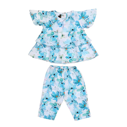 Two-Piece Girls' Set in Cotton Blend Fabric with Strappy Frock and Pantie