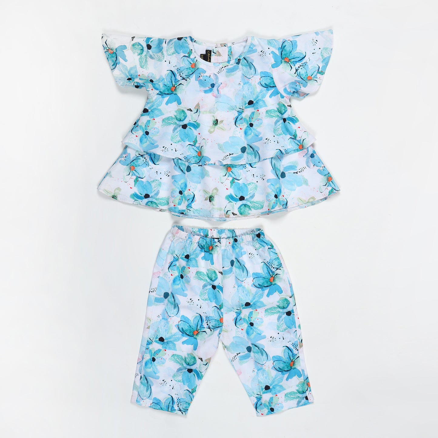Two-Piece Girls' Set in Cotton Blend Fabric with Strappy Frock and Pantie