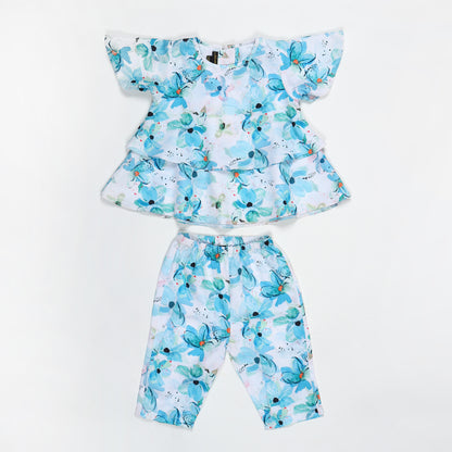 Two-Piece Girls' Set in Cotton Blend Fabric with Strappy Frock and Pantie