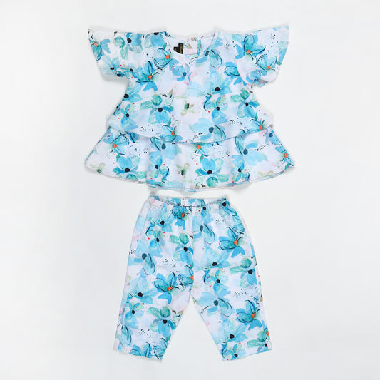 Two-Piece Girls' Set in Cotton Blend Fabric with Strappy Frock and Pantie