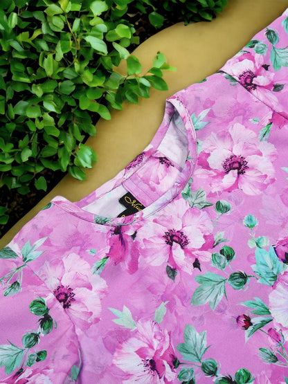 Two-Piece Girls' Set in Printed Cotton Blend Fabric with Calf-Length Pajama