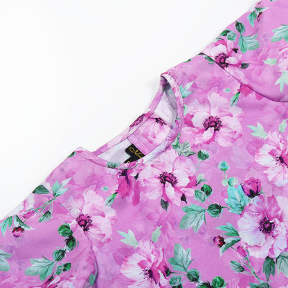 Two-Piece Girls' Set in Printed Cotton Blend Fabric with Calf-Length Pajama
