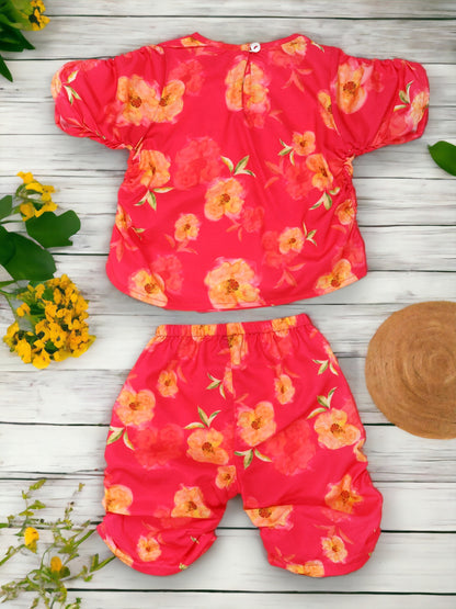 Two-Piece Girls' Set in Cotton Blend Fabric with Kurta Top and Calf-Length Pajama