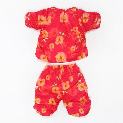 Two-Piece Girls' Set in Cotton Blend Fabric with Kurta Top and Calf-Length Pajama