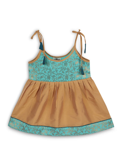 Strap Shoulder Frock for Girls in Banarasi and Taffeta Silk with Tassels
