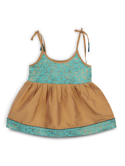 Strap Shoulder Frock for Girls in Banarasi and Taffeta Silk with Tassels