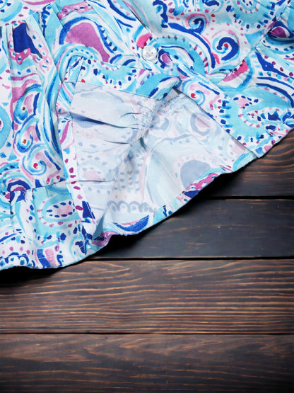 Two-Piece Girls' Set in Printed Cotton Blend Fabric with Gathered Waistline