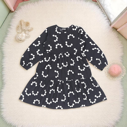 Multi-Layered Girls' Frock in Crepe Fabric with Keyhole Neck