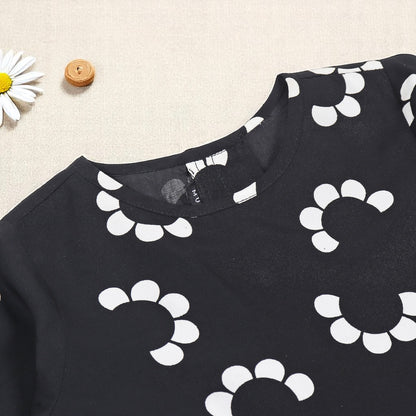 Multi-Layered Girls' Frock in Crepe Fabric with Keyhole Neck