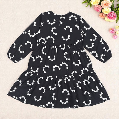 Multi-Layered Girls' Frock in Crepe Fabric with Keyhole Neck