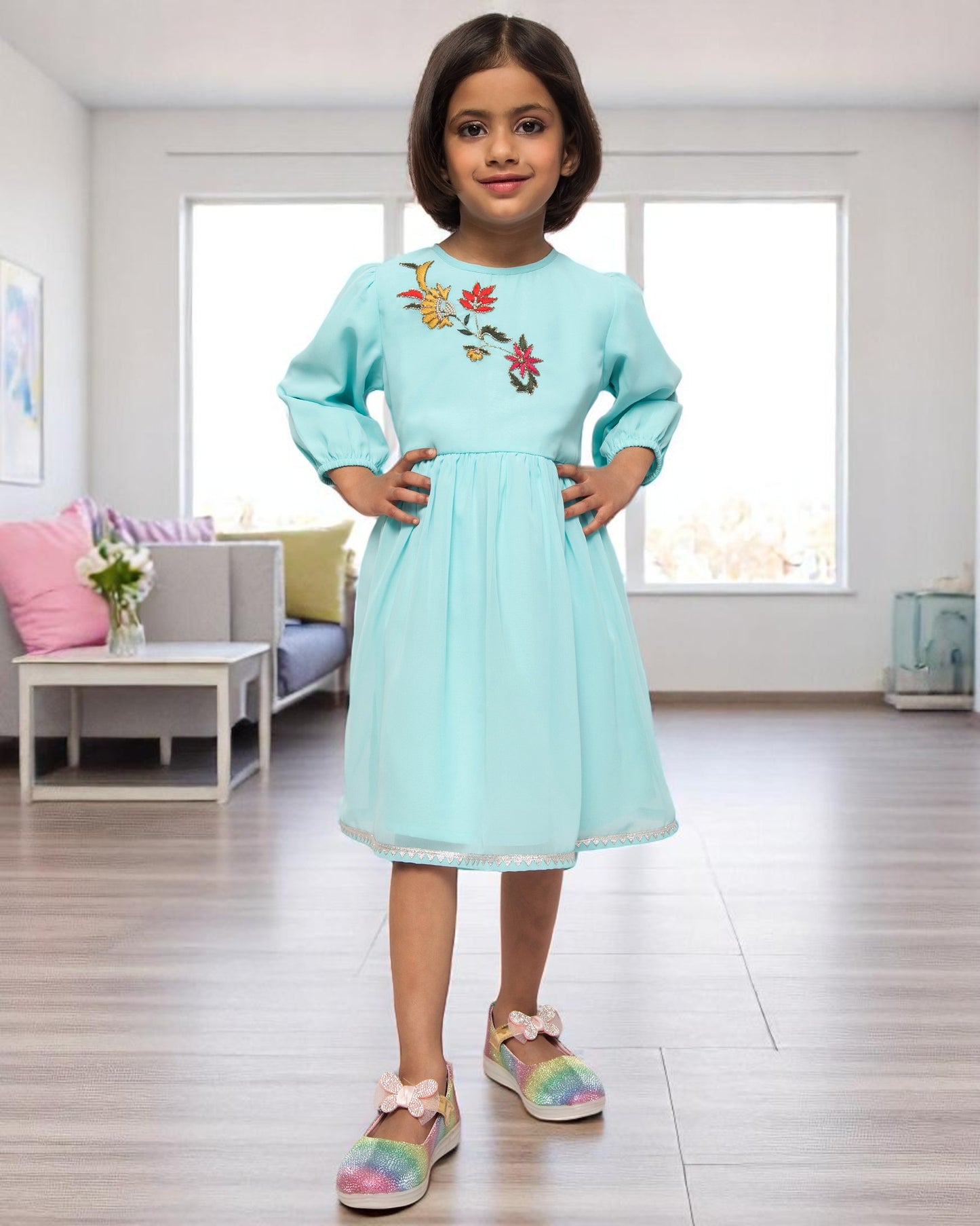 Whimsical Charm: Hand-Embellished Georgette Midi Dress