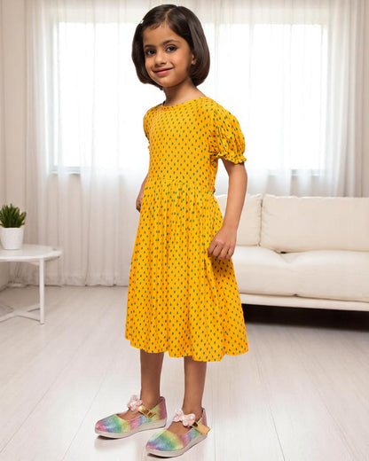 Breezy Elegance: Printed Rayon Frock with Elasticated Sleeves