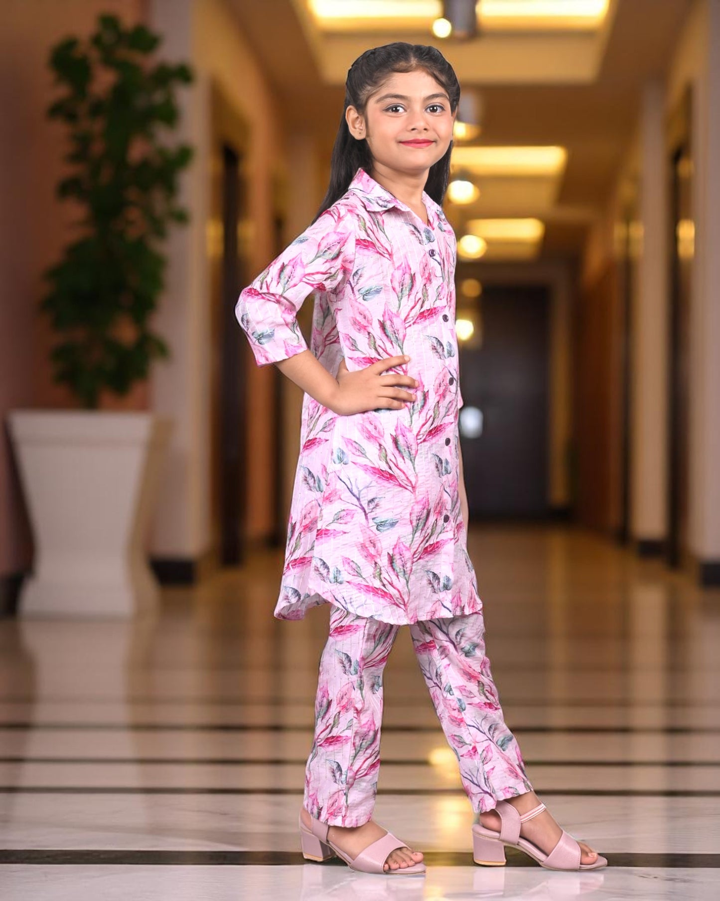 Tito Patito Girls’ Printed Co-ord Set – Sequin Work, Cotton Blend, Shirt Collar