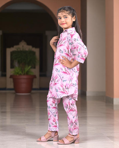 Tito Patito Girls’ Printed Co-ord Set – Sequin Work, Cotton Blend, Shirt Collar