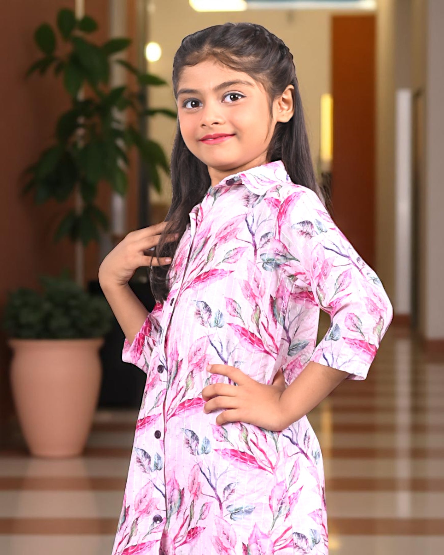 Tito Patito Girls’ Printed Co-ord Set – Sequin Work, Cotton Blend, Shirt Collar