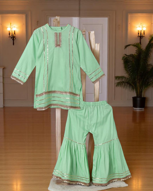 2 Pcs Suit For Girls In Rayon Fabric With Gota Patti Work