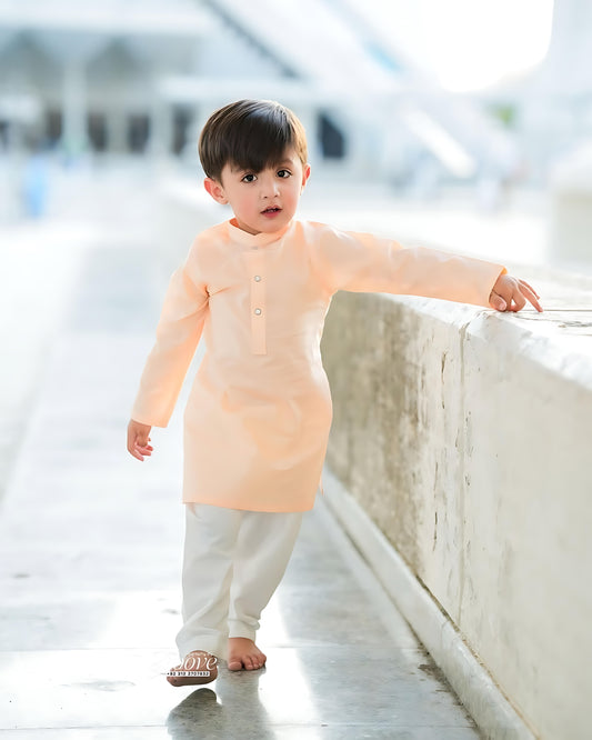 Boys Peach Cambric Cotton Kurta Pajama – Classic Festive Outfit