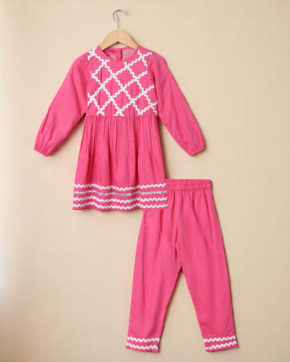 Rayon Two-Piece Suit for Girls with Elegant Lace Work – Soft & Stylish (DARK PINK)