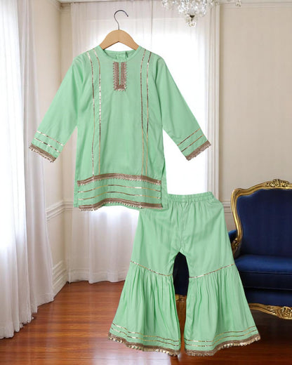 2 Pcs Suit For Girls In Rayon Fabric With Gota Patti Work