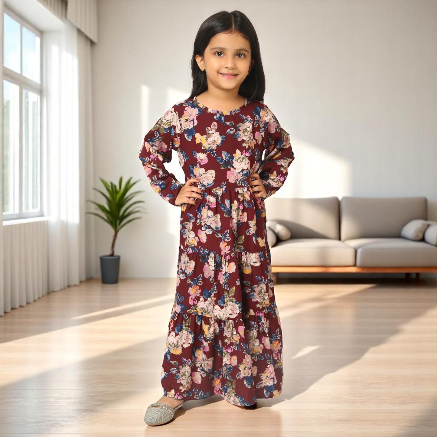 Elegant Multi-Layered Long Dress for Girls
