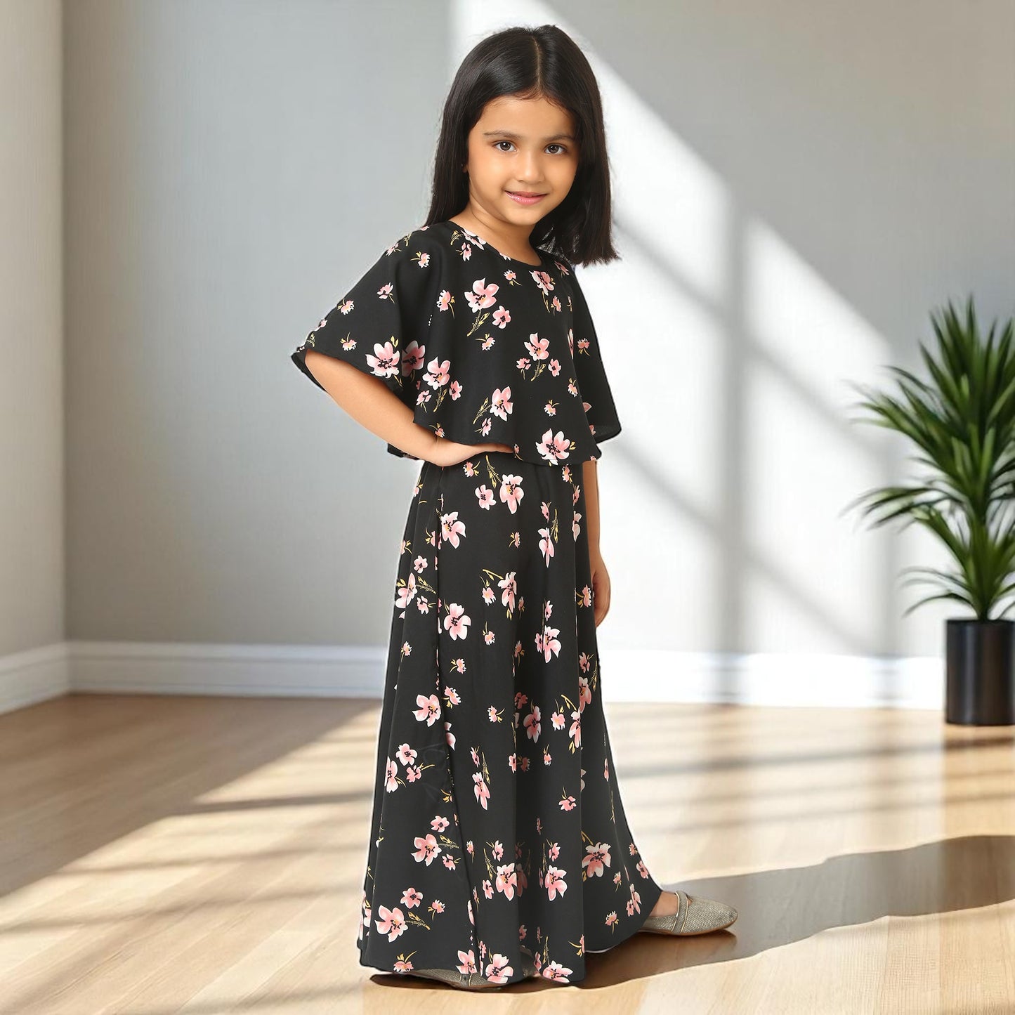 Elegant Multi-Layered Long Dress for Girls In Crepe Fabric