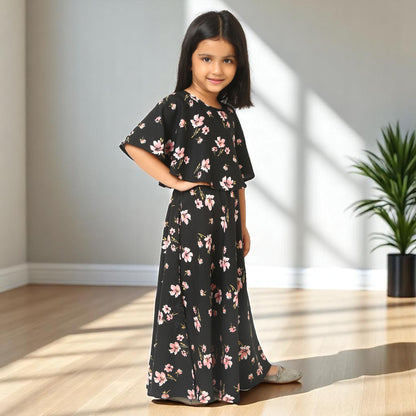 Elegant Multi-Layered Long Dress for Girls In Crepe Fabric