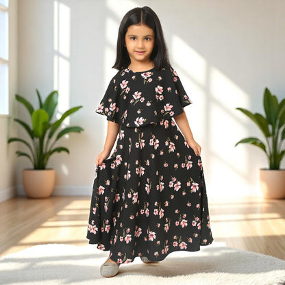 Elegant Multi-Layered Long Dress for Girls In Crepe Fabric