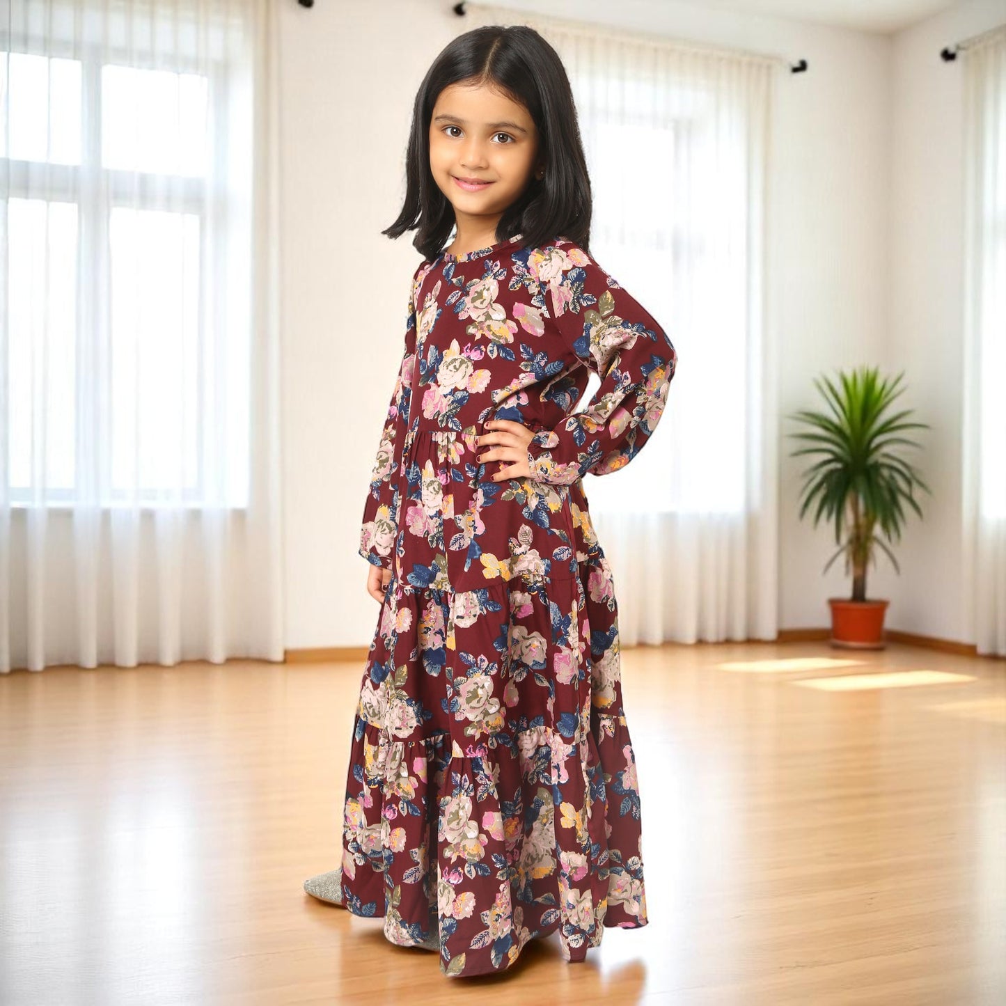 Elegant Multi-Layered Long Dress for Girls