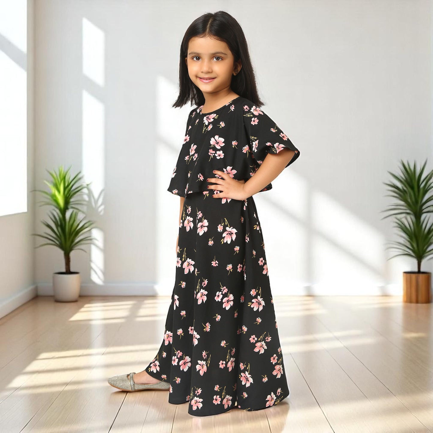 Elegant Multi-Layered Long Dress for Girls In Crepe Fabric