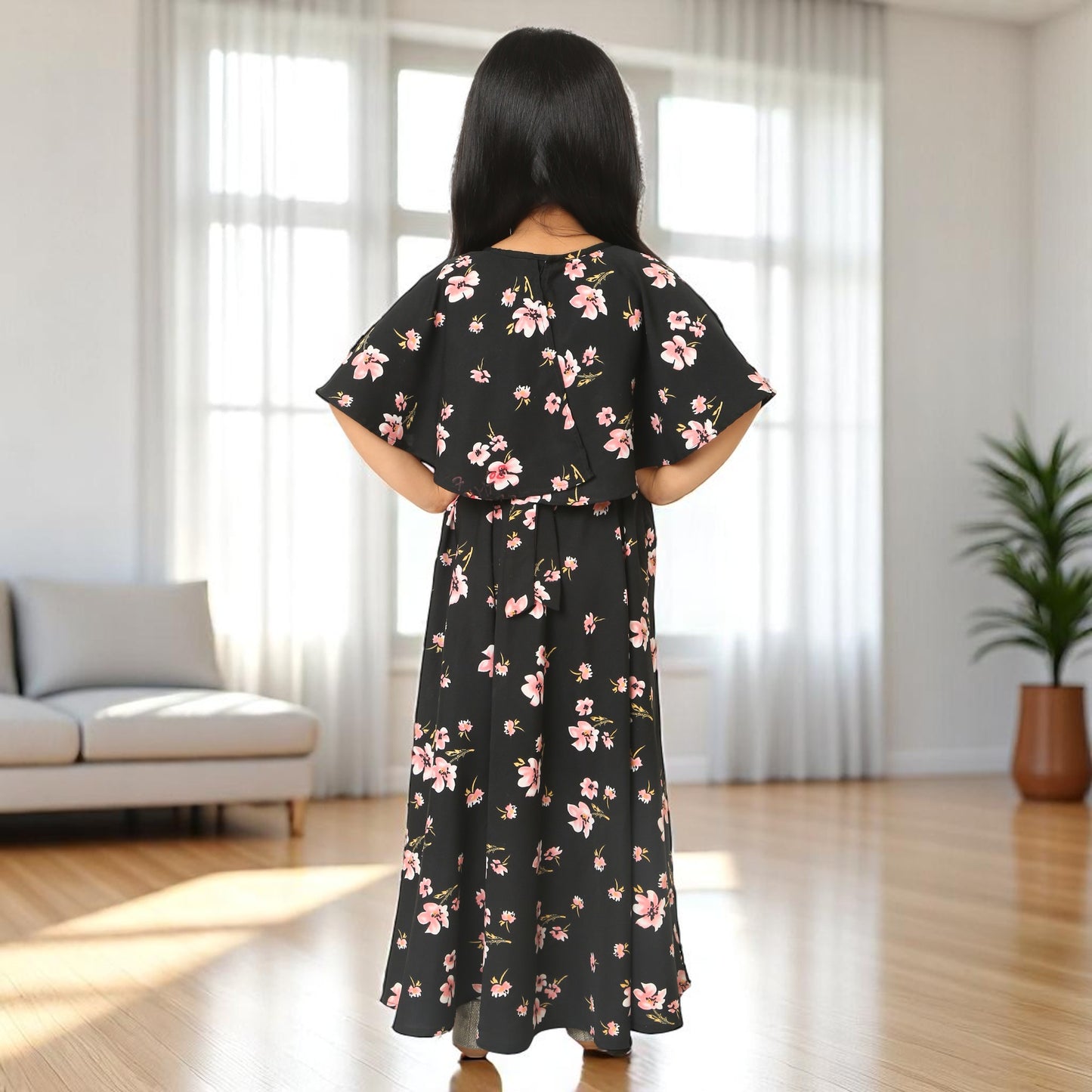 Elegant Multi-Layered Long Dress for Girls In Crepe Fabric