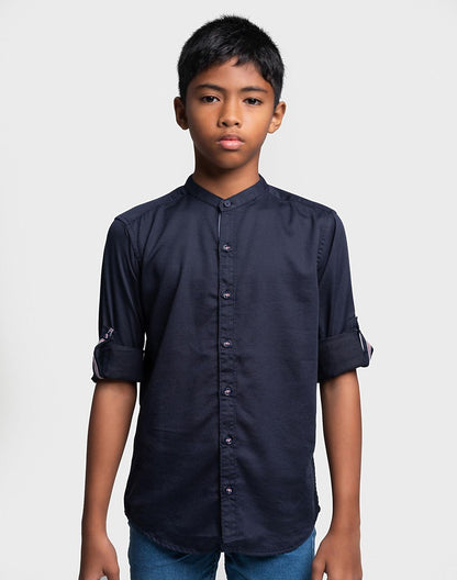 Boys Navy Blue Cotton Shirt Smart Casual Kidswear India
