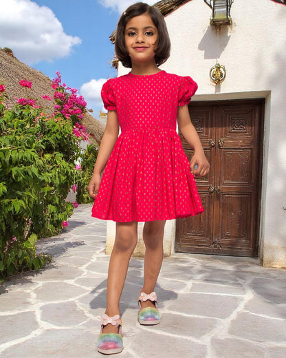 Breezy Elegance: Printed Rayon Frock with Elasticated Short Sleeves